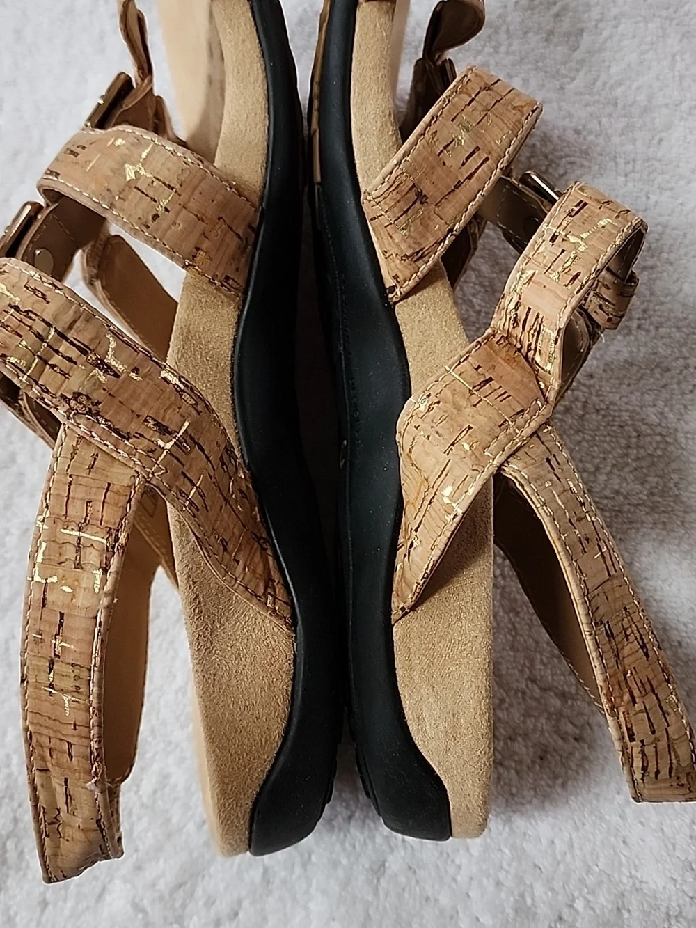 Vionic Amber Women's Cork-Textured Tan & Gold Sandals Size 9 Preowned - Picture 6 of 10